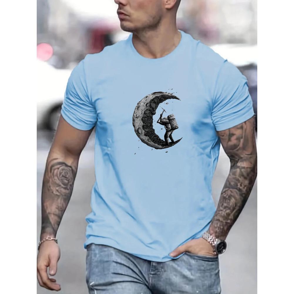 T-shirt da uomo con scollo a O, manica corta, stampa, cotone, comoda, da uomo