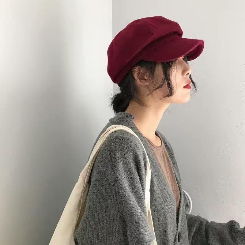 Women Wool Beret Winter Black Retro Knit Hat Korean Style British Painter Cap for Women Autumn