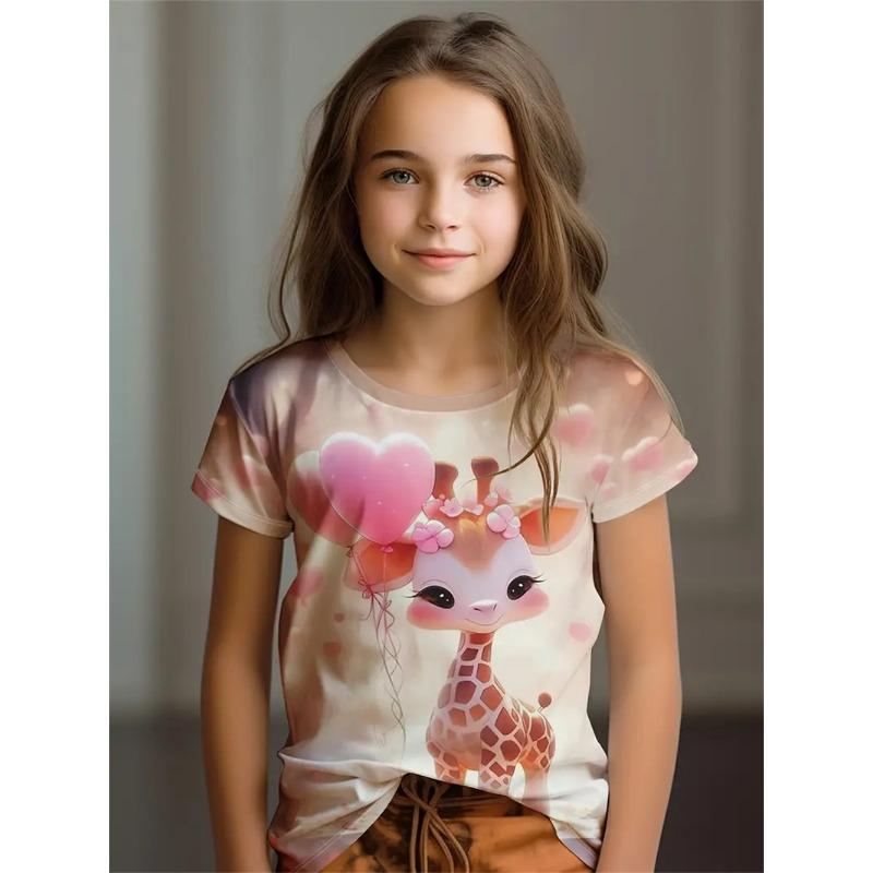 3d Printed T Shirt Girls T-Shirts 2025 Cartoon Animal Trendy Girl Children Tshirts Casual Baby Clothes Top Tee Summer