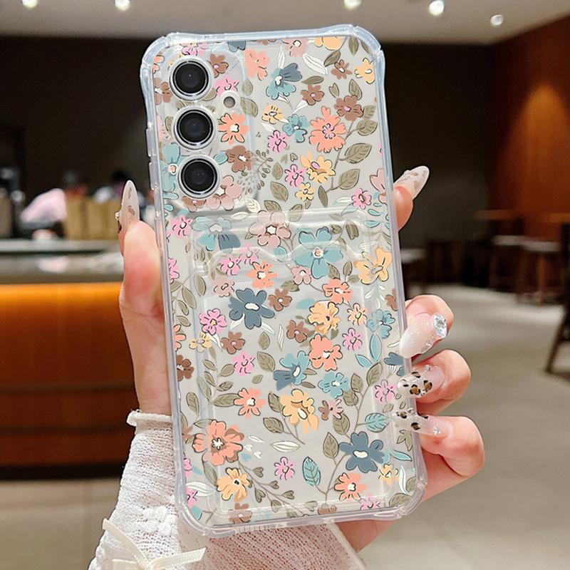 Romantic Flowers Card Bag Wallet Case For Samsung Galaxy S25 Edge S25 S24 S22 Ultra S24 FE A56 A55 A54 A25 A15 A16 5G Soft Cover