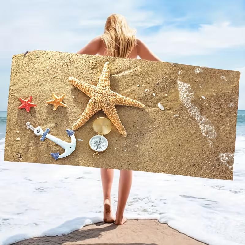 Coral Starfish Shell Pattern Outdoor Beach Towel Super Super Lightweight Quick Drying Sun Shawl Yoga Towel Running Beach Towel