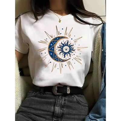 Teufelsauge Print Damen T-Shirt Sommer Casual Sonne Mond Weltraum cool Street Kurzarm T-Shirt Mädchen Kleidung