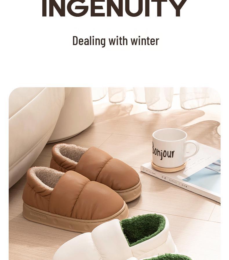 Women's and Men's Winter Non-Slip Thick Sole Cotton Slippers – Waterproof, Warm, Heel-Covering Indoor Shoes