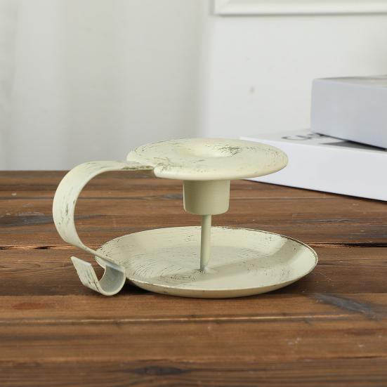 2Pcs Iron Art Taper Candle Holder with Handle Vintage Metal Candlestick Home Living Room Christmas Wedding Party Candle Stand Table Centerpiece