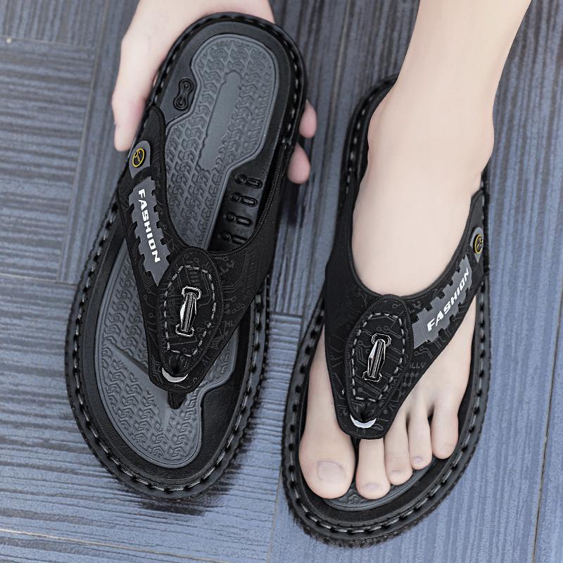 Men Flip Flops Hiking Sandals Leather Outdoor Summer White Black Wide Palm Blue Beach Shoes Plus Size Open Toe Plus Size