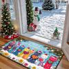 Christmas Doormat, Merry Christmas Colorful Cats with Santa Hats Holding Hearts Decorative Floor Mat, Winter Snow Scene Daisy Flower Pine Branch Pine 