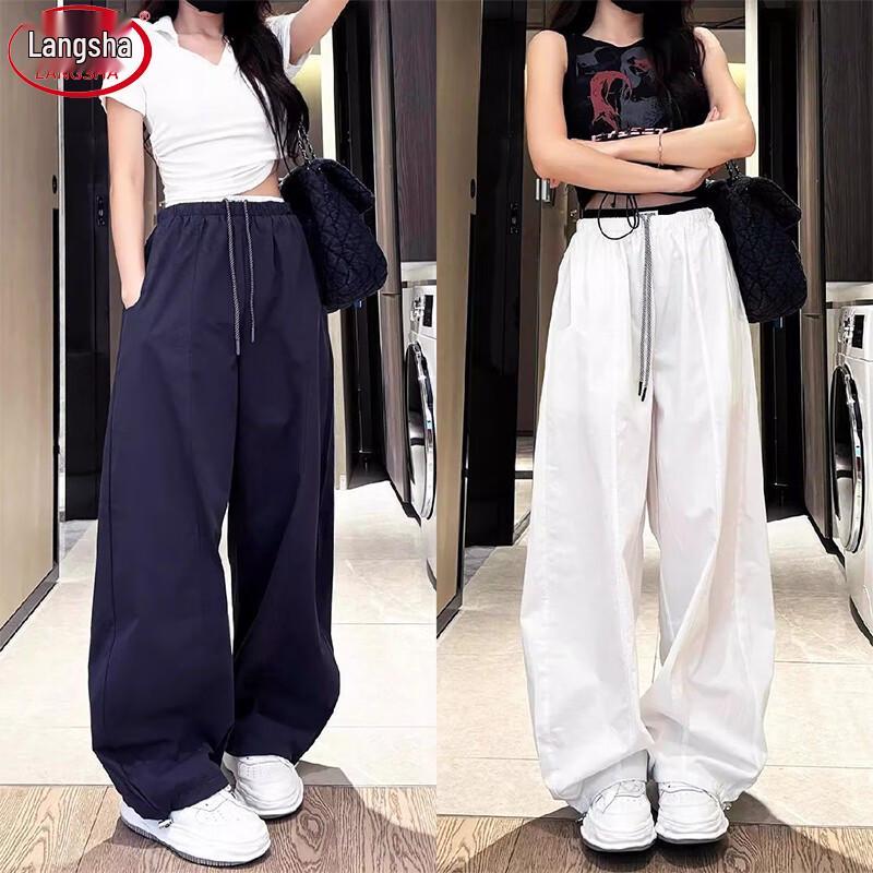 

Langsha Women s High-Waist Loose Fit Cargo Pants XL (fits 126-140 jin)