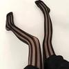 Damen Vintage Sexy Transparente Weite Vertikale Streifen Strumpfhose Retro Klassische Strümpfe