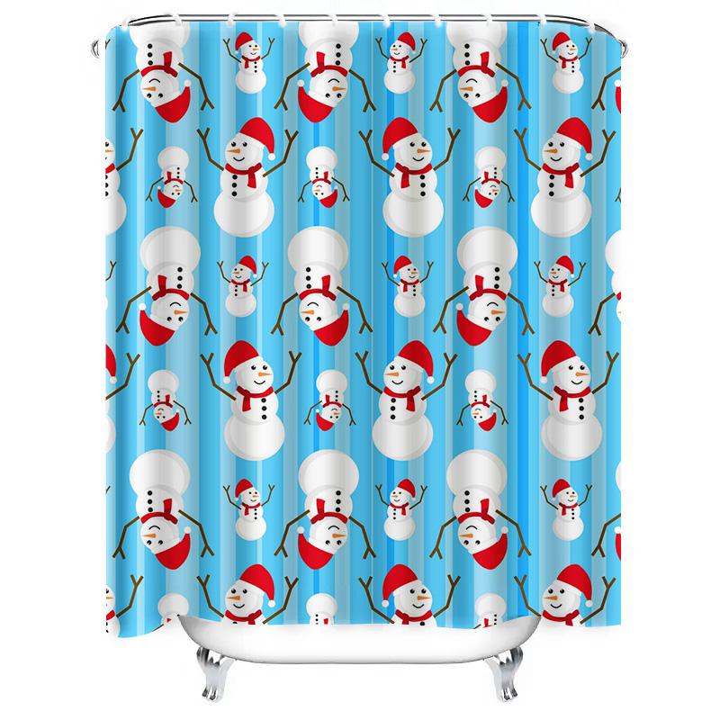 Tu Cute Snowman Shower Curtain Winter Holiday Decor Bathroom Set Waterproof Festive Xmas Pattern Fabric Backdrop
