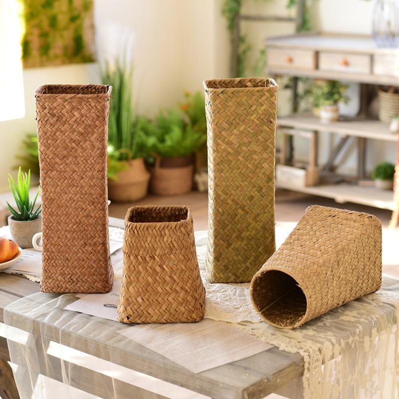 Natural Seagrass Woven Flower Basket Handmade Rattan Planter for Home Decor Indoor Outdoor