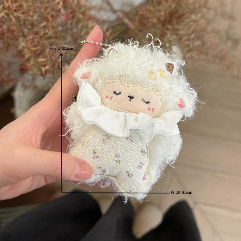 Sleeping Sheep Plush Pendant Cute Fluffy Ruffle Collar Mini Cartoon Stuffed Ornament for Crossbody Bag Decor Gifts for Teens