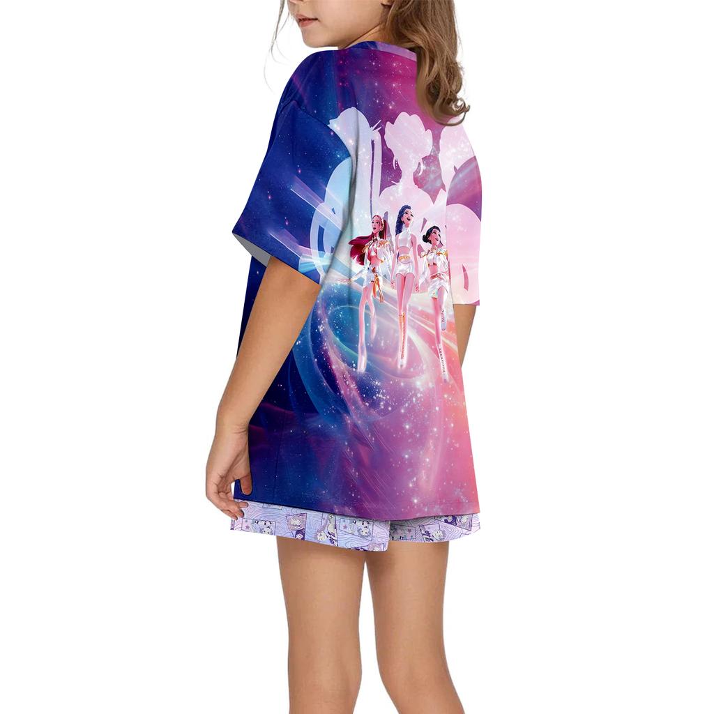 Dětské letní sportovní tričko a šortky 2dílný outfit tepláková souprava s krátkým rukávem potisk crop topy se sadou oblečení