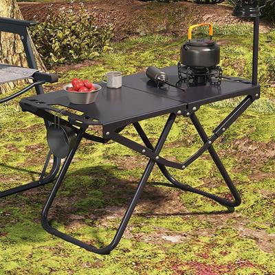 Tactical Portable Folding Outdoor Table with Light Stand for Camping, Picnic, and Barbecue