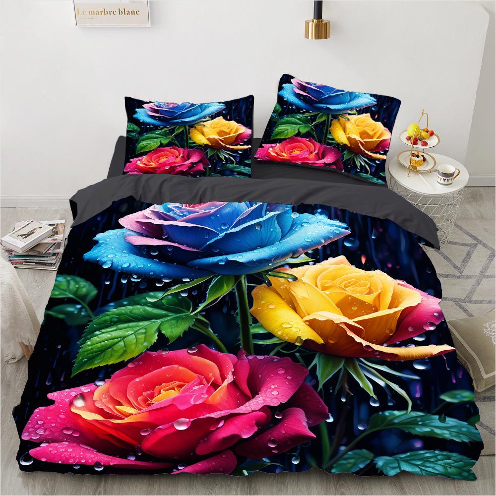 Bedding Set Digital Print Comfortable Duvet Cover for Home Bedroom Decoration, 1 Duvet Cover and 2pillowcase with Zippers