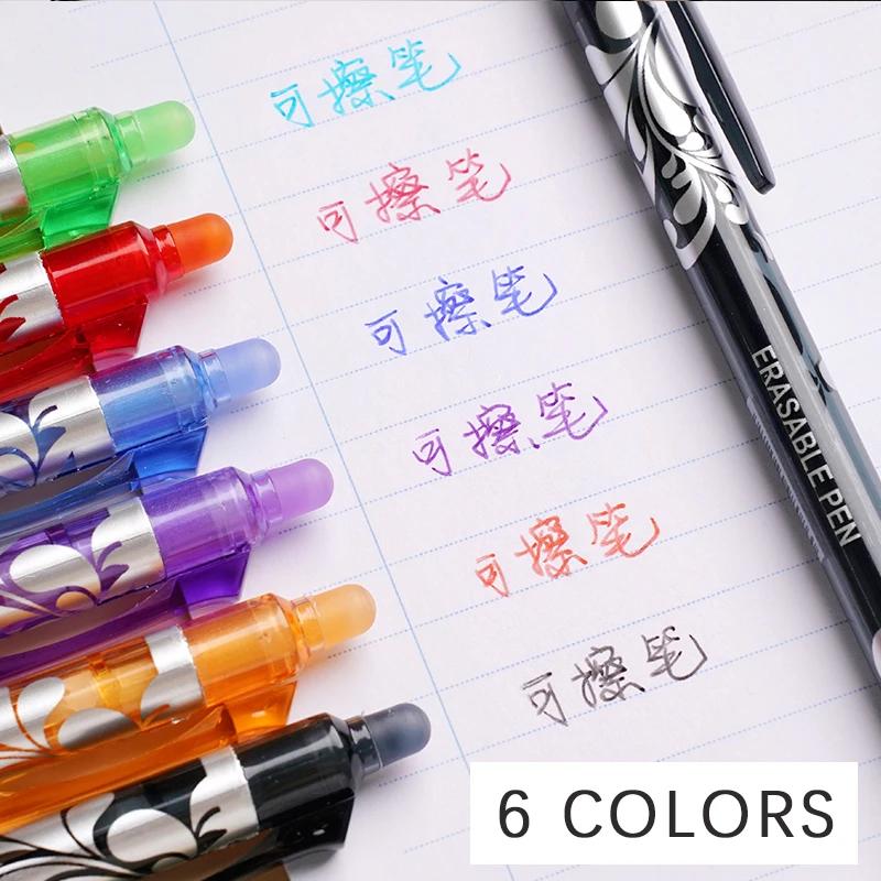 Large Capacity Ink Erasable Pen 6-color Push Gel Pen Set 0.5mm Transparent Colors Pen Office Writing Supplies Kawaii Stationery