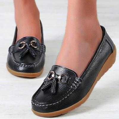 Bailarinas de piel auténtica con cuña para mujer, zapatos planos sin cordones, mocasines de enfermera, transpirables, de talla grande