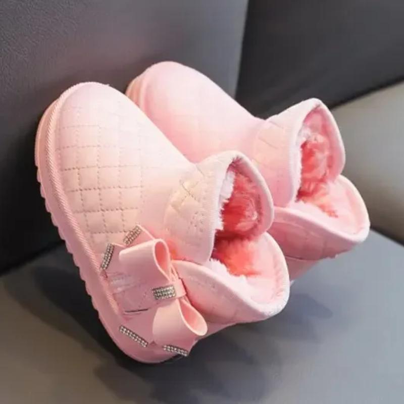 WinterChildren Girl Crystal Bowknot Snow Boots Thickened Warm Boots Baby Kids NON-SLIP Plush Cotton Shoes