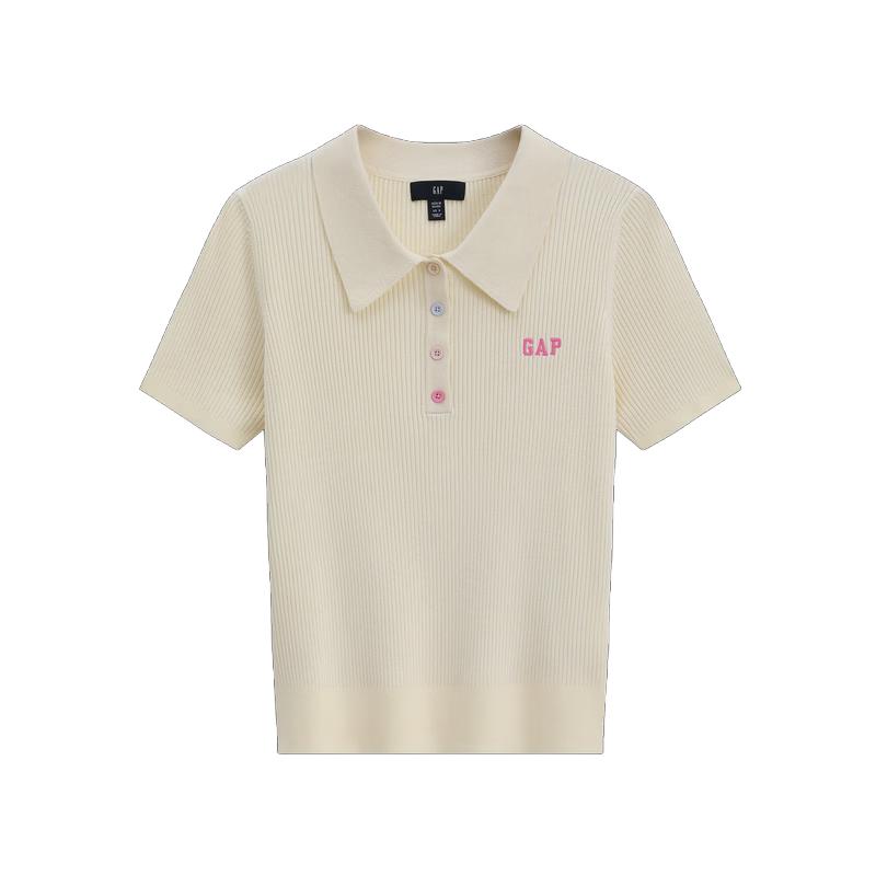 GAP Women's 2026 Spring Logo Ribbed Knit Polo Shirt