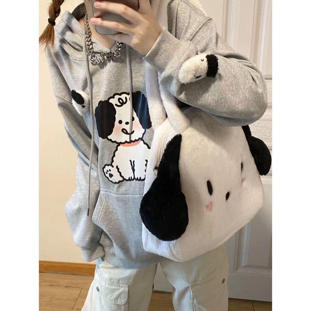 Cute Fluffy Puppy Cartoon Backpack Large Capacity Student Crossbody Shoulder Bag 38x33x10 cm