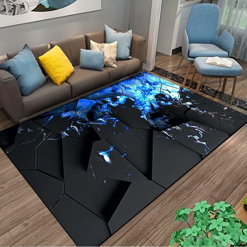 Abstract Geometric Carpet with Black and Blue Pattern Design Suitable for Use As an Anti-slip for Living Room Bedroom Sofas