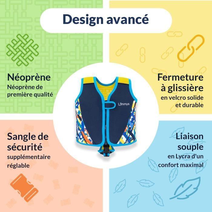 Gilet de Natation - Limmys - Premium - 8 Flotteurs Amovibles - Harnais de Sécurité - Bleu Marine