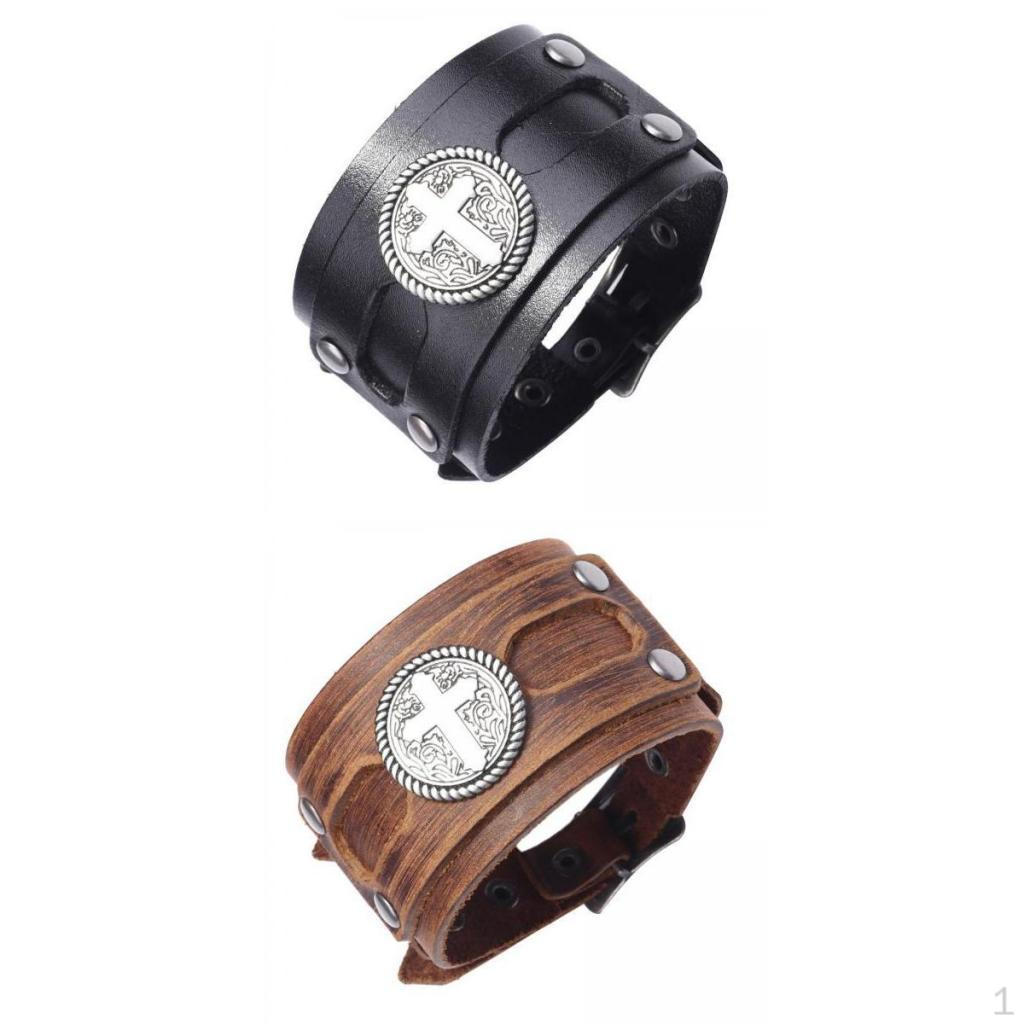 

2 x Кожаный браслет-манжета с регулируемой пряжкой, Стимпанк, ручная работа