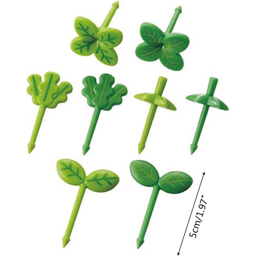 8Pcs Green Fruit Fork Mini Leaf Food Picks Fun Toddler Tiny Fork for Sandwich Cake Salad Lunch Box Bento Decor Party Supplies