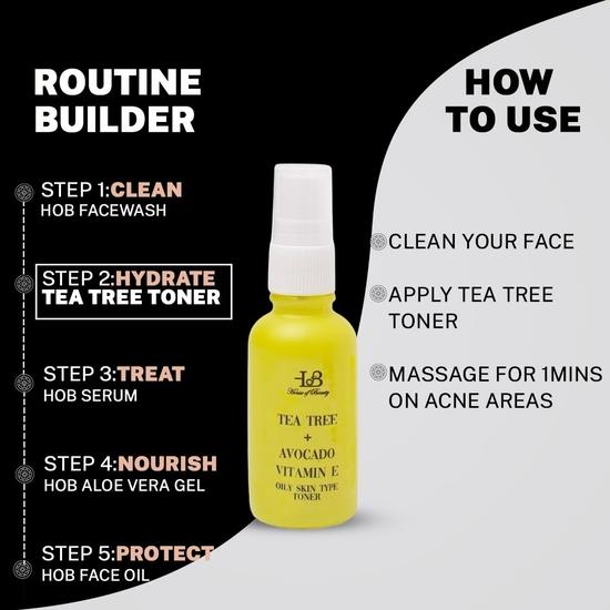 HOUSE OF BEAUTY Tea Tree and Avocado Face Toner with Vitamin E for Oily Skin Toner, PH Balancer Helps In Absorption of Serums and Oils (30 Ml)