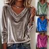 Women Tops Loose Fit Large Neckline Long Sleeve Velvet Texture Pullover Tops Solid Color Spring Autumn Blouse