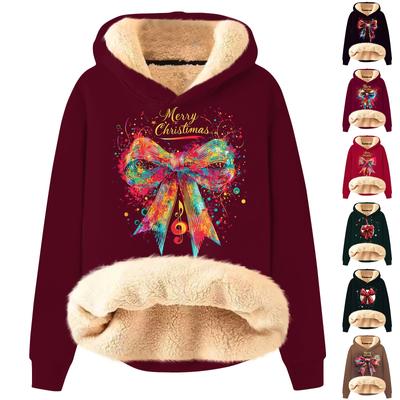 Sudadera Holgada de Mujer con Capucha Acolchada Gruesa Cálida Estampada Navideña
