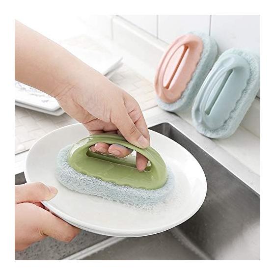 Kitchen Sponge Bathtub Brush Sponge Cleaning Brush Antibacterial with Handle Kitchen Bath Cleaner Bath Sponge Bath Sponge Cleaning Goods (Green)