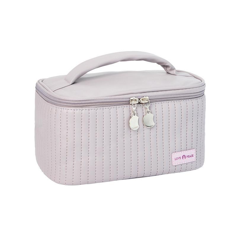 

Trendy Pu Leather Cake Makeup Bag With Contrast Stitching StyleF