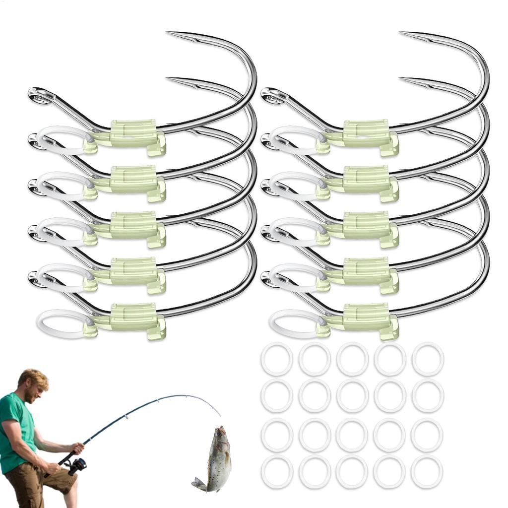 10 KS Svítící Živé Krevety Rybářské Háčky Grouper Vysoká Pevnost Ostrý Rybářský Háček s Pevným Gumovým Kroužkem Mořský Vlk Uhelná Ocel Háček
