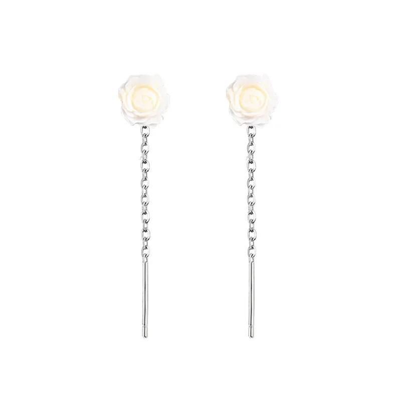 PONYKISS Silver Colorful Rose Cute Plant Stud Earring for Women Minimalist Fine Piercing Screw Bead Accessories