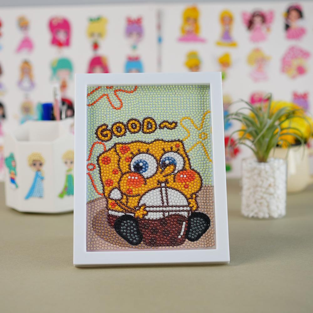 Cartoon Diamond Painting Children's Handmade Diy Diamond Stickers Bedroom Living Room Decorative Painting Masonry Painting with Photo Frame.
