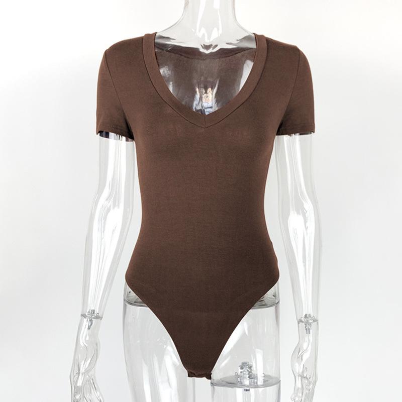 Women s Sexy V-Neck Short Sleeve Bodysuit - Summer 2025 Collection Small кофейный