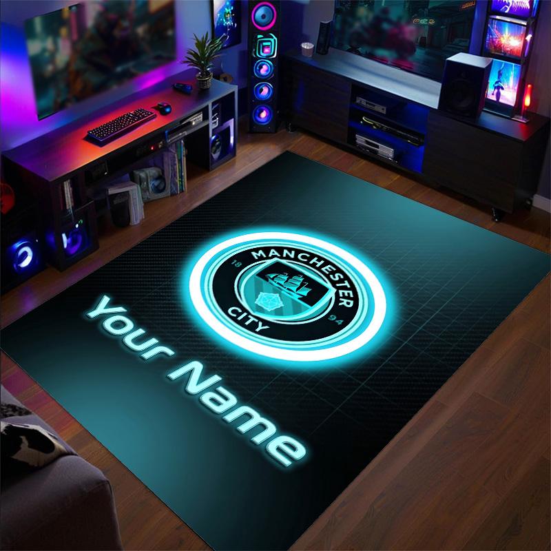 Covor de Catifea Cristal Imprimeu Manchester City Nume Personalizat Text Covor de Podea Decor Acasă