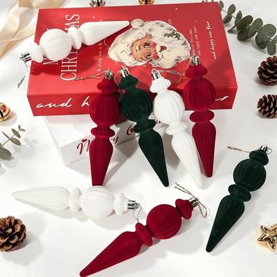 6pcs/Box Plastic Christmas Tree Ornament Velvet Ball Plastic Cone Ornaments  New Year Decor