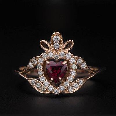 Romantic Women Jewelry Pure Love Heart with Red Bridal Wedding Party Gifts Size 6-10 Ring