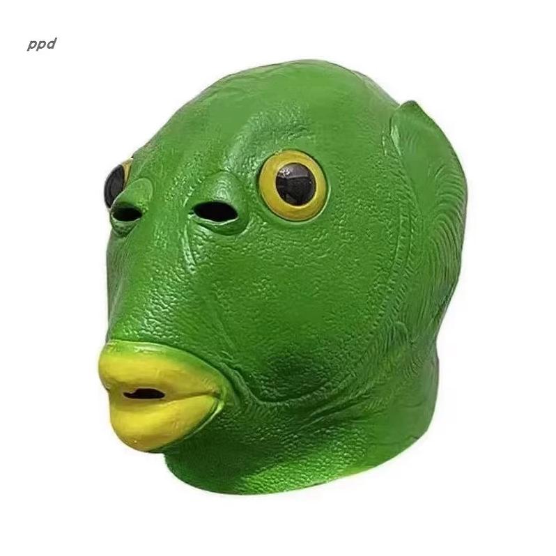 Green Fish Monster Headgear: Hilarious Full Face Prank Mask Inspired by Sand Sculpture Internet Celebrity