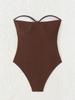 Ribbad Baddräkt i Ett Stycke 2025 Bandeau Baddräkt Bandage Badkläder För Kvinnor Plisserad Baddräkt Hög Midja Strandkläder Sommar Monokini
