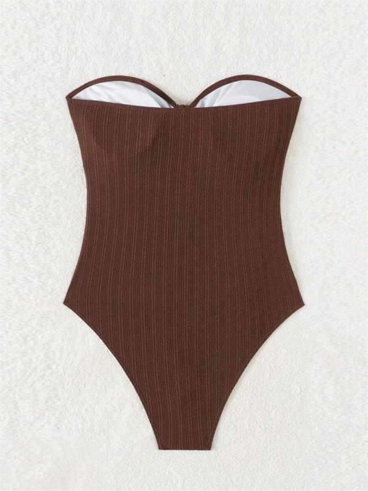 Ribbad Baddräkt i Ett Stycke 2025 Bandeau Baddräkt Bandage Badkläder För Kvinnor Plisserad Baddräkt Hög Midja Strandkläder Sommar Monokini