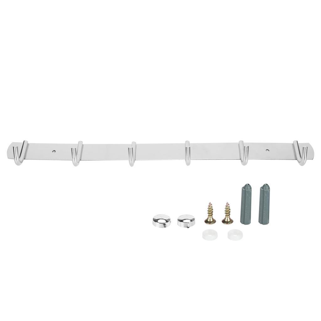 Stainless Steel Towel Hook Storage Rack Hanger with 6 Hooks for Kitchen Living Room Supplies