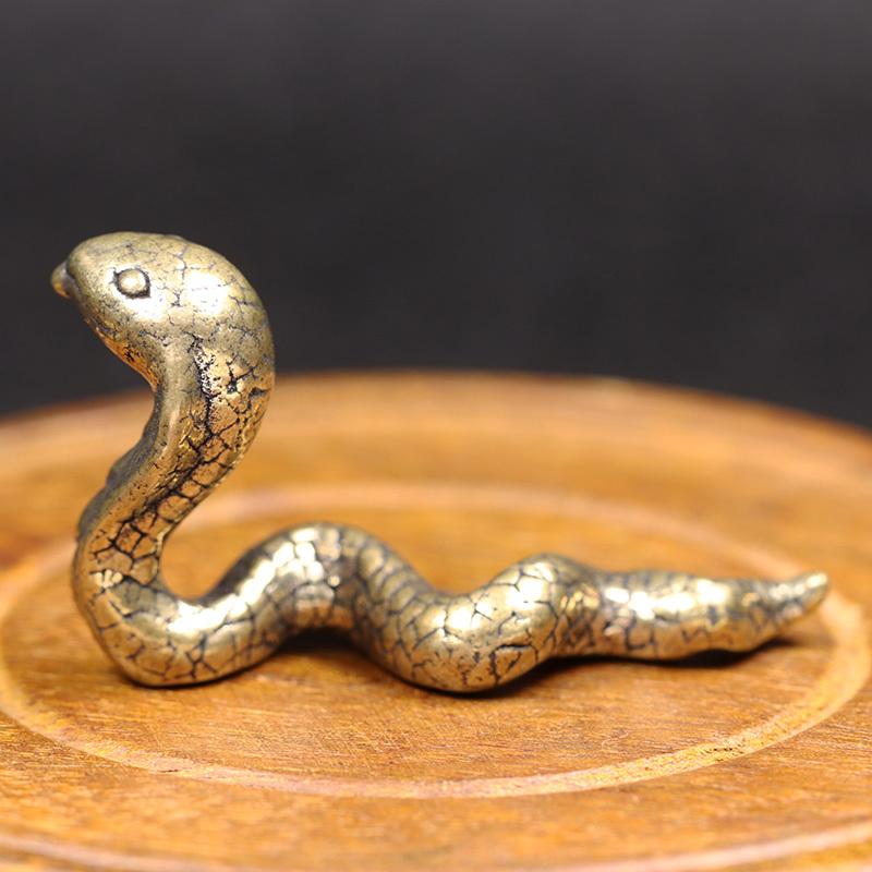 Brass Zodiac Snake Figurines Miniatures Desktop Ornament Tea Pets Home Decoration Crafts Accessories Vintage Animal Small Statue