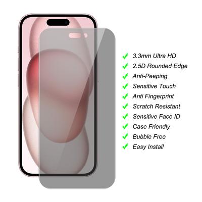 25Pcs For iPhone 15 Anti-Spy Tempered Glass Screen Protector Anti Drop HD Clear Film