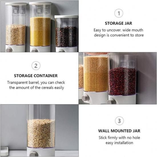 Kichvoe Rice Dispenser Wall Mount Dry Food Dispenser Grain Storage Container Cereal Dispenser Rice Bucket Rice Storage Tank Grain Canister Food