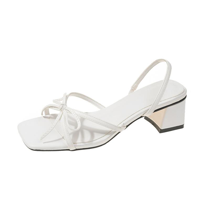 

Fashion Sandals Women Square Toe Chunky Heeled Sandals Slip On Summer Women Shoes Silver White Bow zapatos para mujeres WSH5073 35