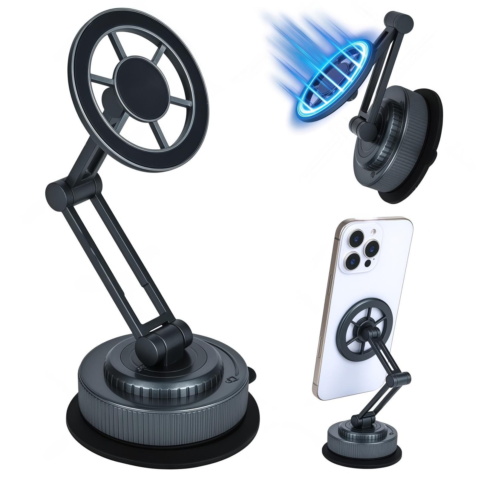 Magnetic Car Phone Holder with Strong Suction and 360° Adjustable Arm for Dashboard & Windshield M1B Gray Blue Long Arm Metal Holder