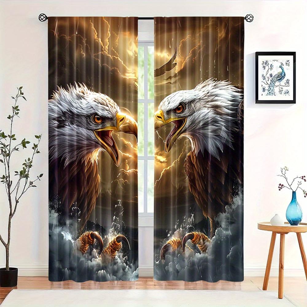 2 Stück, Adler kratzt Schlange Mexikanische Flagge Böhmisches Muster Vorhang, Stangentaschenaufhängung, Digital bedruckte Vorhänge, Polyestermaterial W65X60H(cm)X2Pcs&Grommet Top