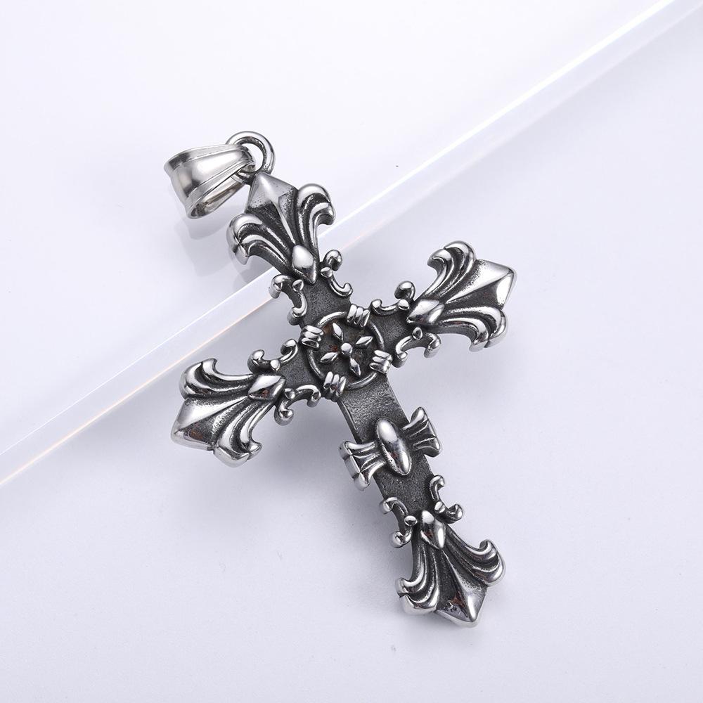 Colier cu pandantiv cruce vintage din oțel inoxidabil pentru bărbați și femei, cool Boys, argint